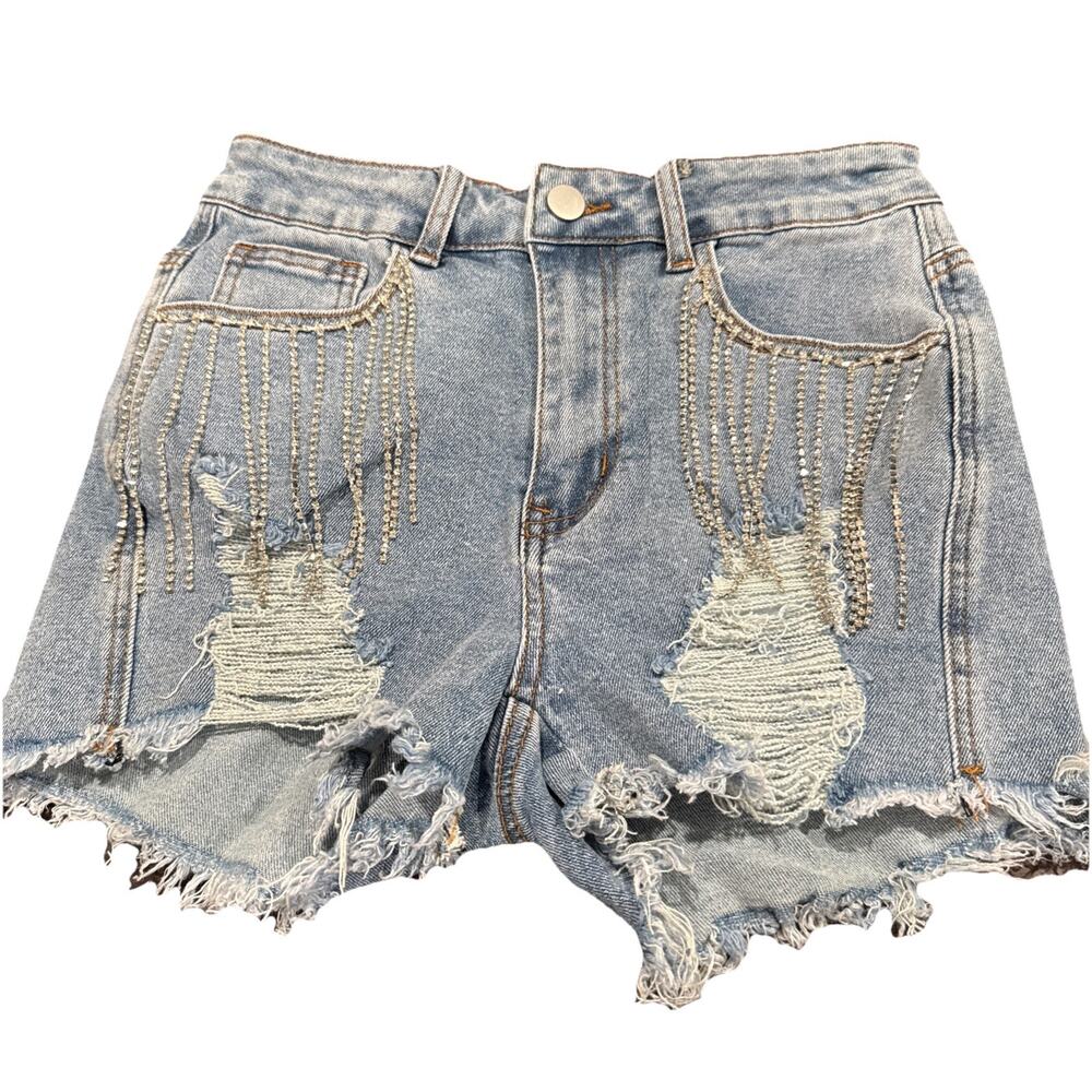 Women’s Distressed Denim Jean Shorts Size Small Frayed Cutoff Festival Casual